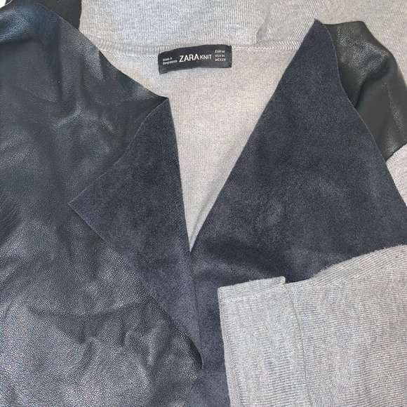 ZARA KNIT Medium Faux Leather Open Cardigan Black - Picture 4 of 6